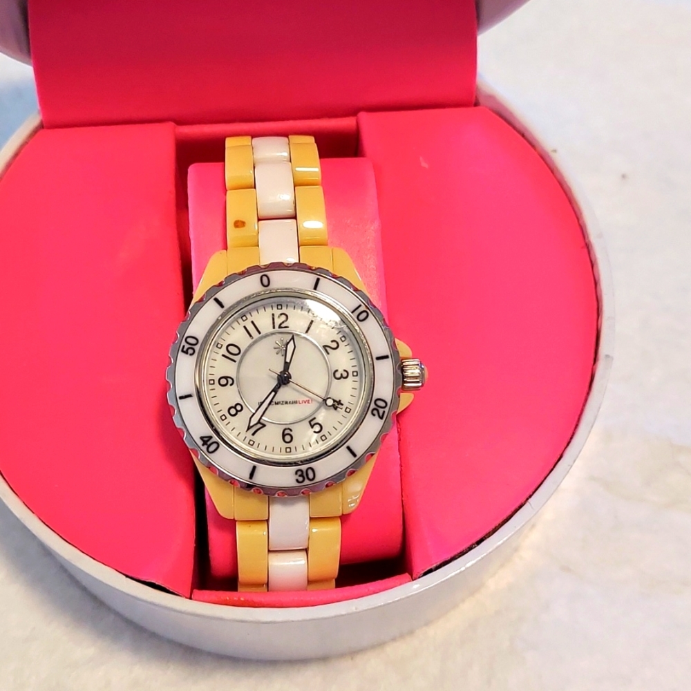 Isaac Mizrahi Ceramic Watch Yellow and White -Average